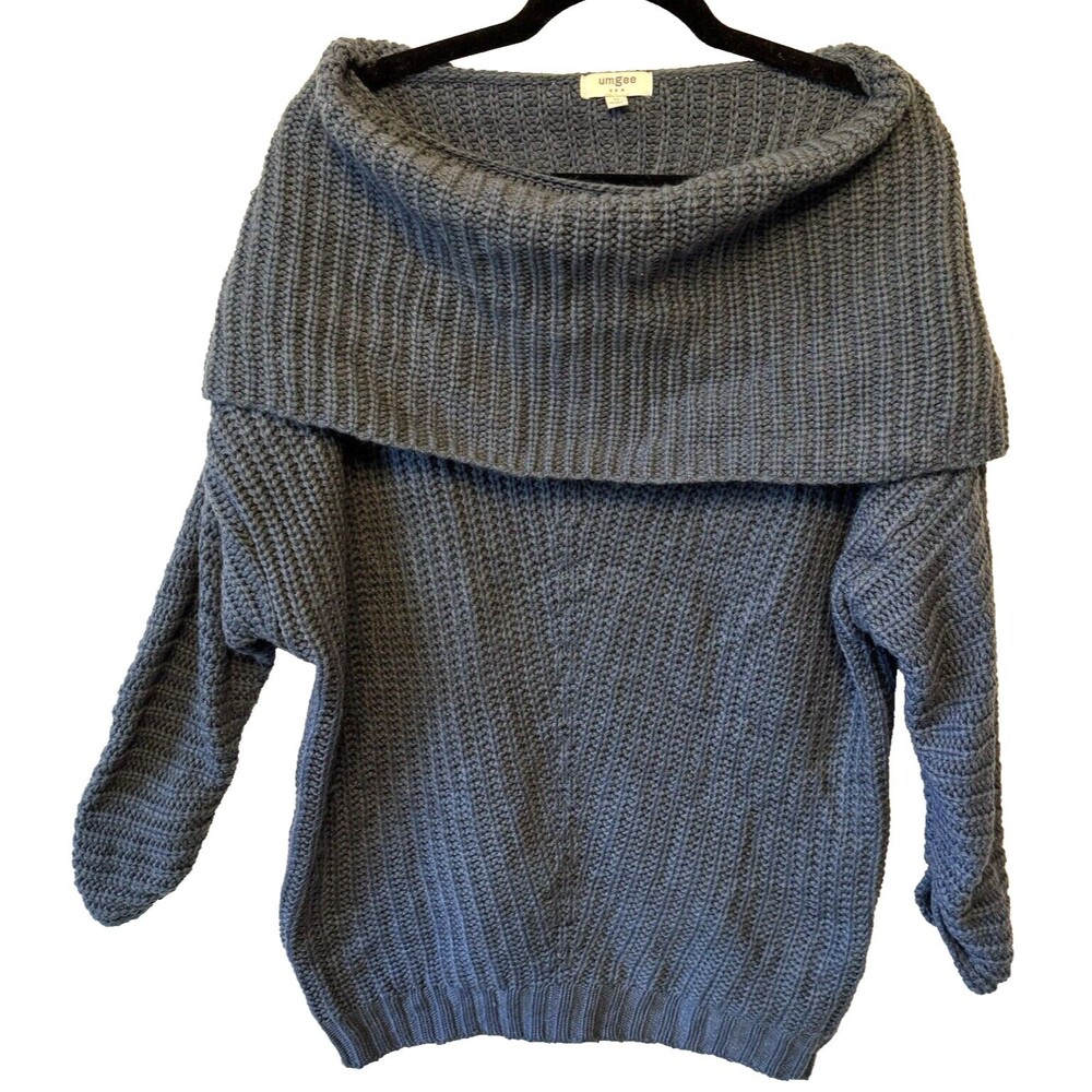 Umgee Pullover Gray Cowl Neck Sweater Sz M Chunky Tunic Ribbed